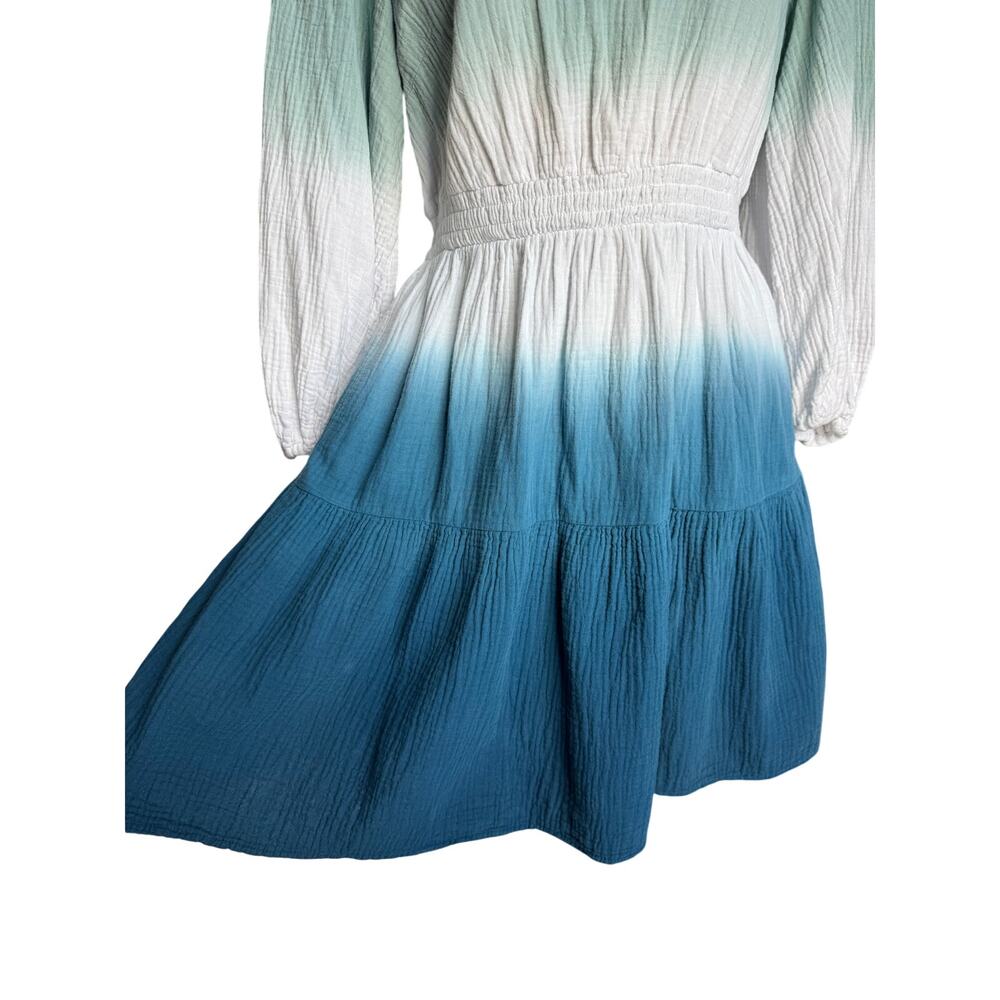 Universal Thread Blue Ombre Cotton Gauze Mini Dress Size Medium Puff Sleeve - Picture 3 of 13